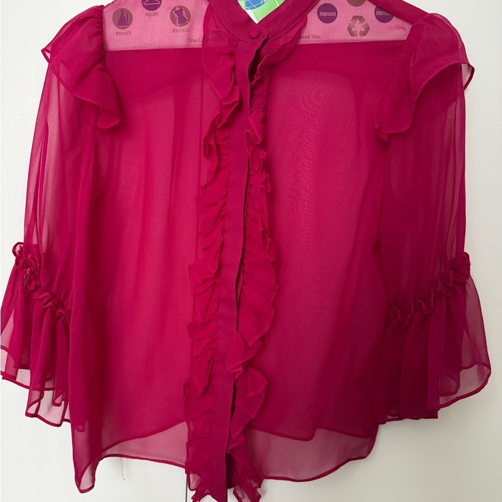 Alice + Olivia Vibrant Fuchsia Ruffled Blouse